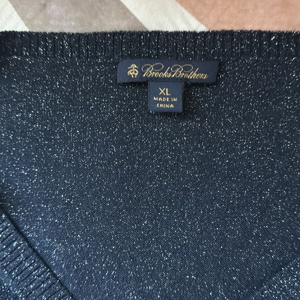 Brooks Brothers Navy Blue And Silver Shimmer Long Mesh Sleeves Top - Picture 6 of 10